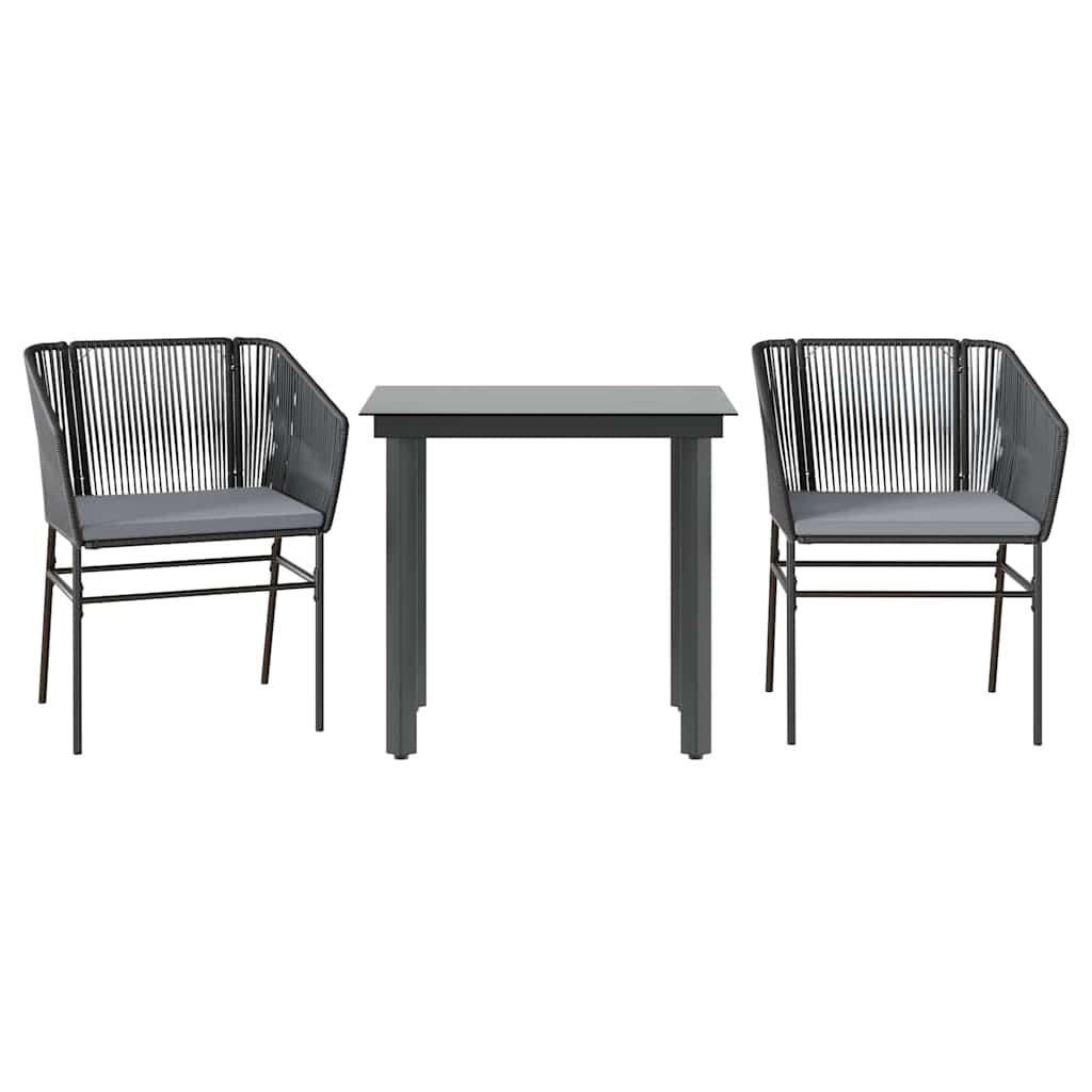 Set da Pranzo da Giardino 3 pz con Cuscini Polyrattan Vetro