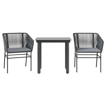 Set da Pranzo da Giardino 3 pz con Cuscini Polyrattan Vetro