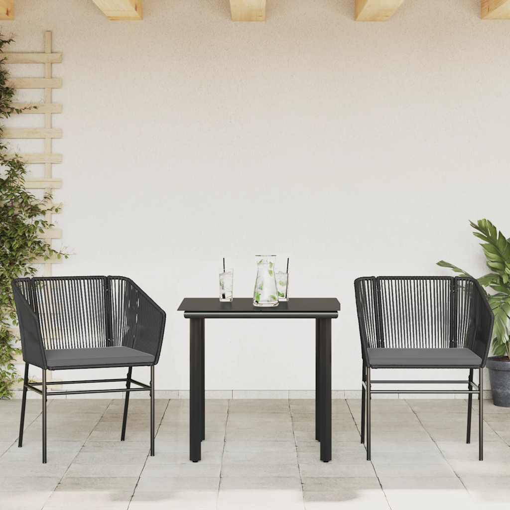 Set da Pranzo da Giardino 3 pz con Cuscini Polyrattan Vetro