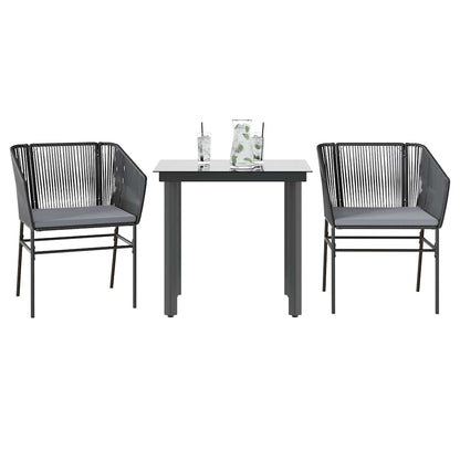 Set da Pranzo da Giardino 3 pz con Cuscini Polyrattan Vetro