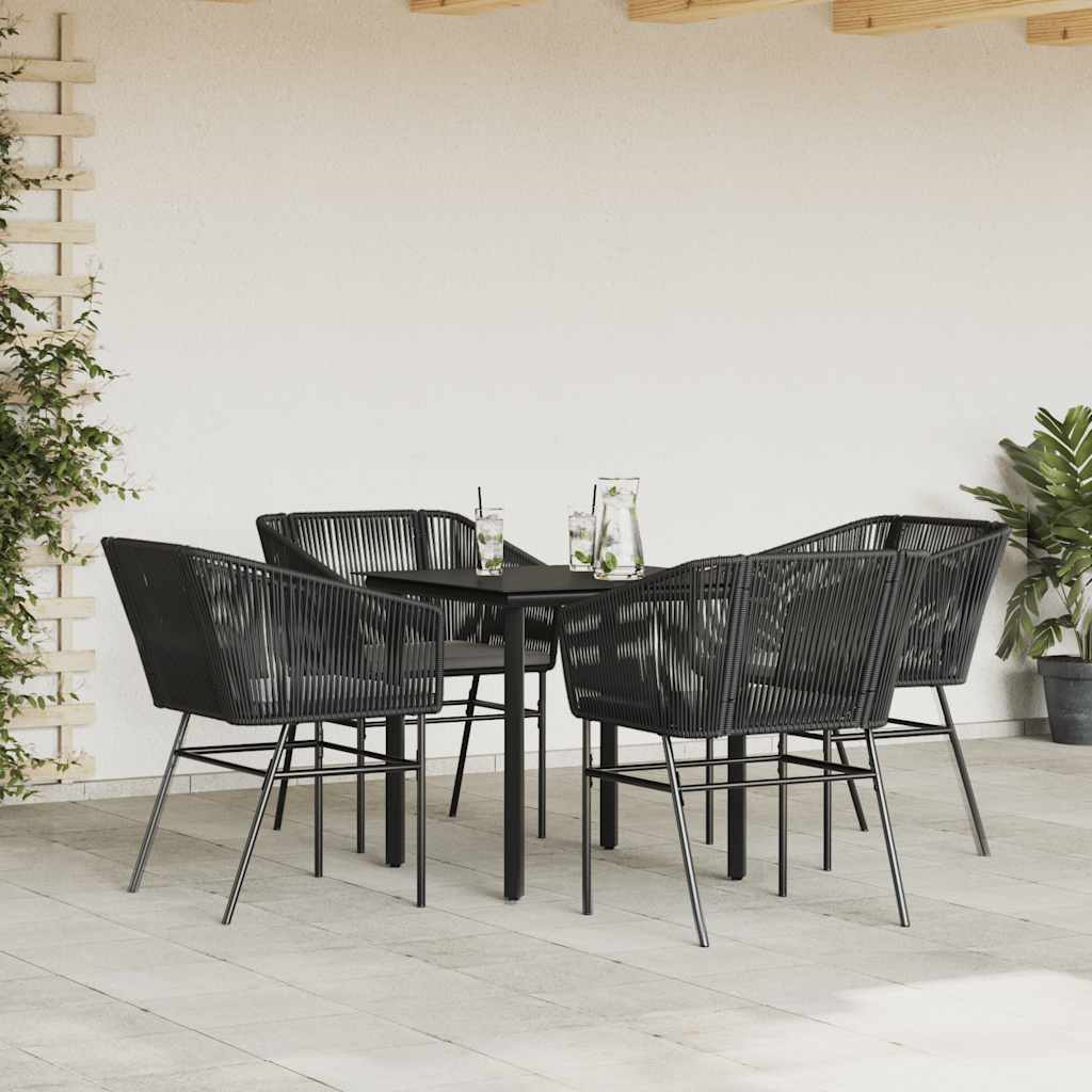 Set da Pranzo da Giardino con Cuscini 5 pz Polyrattan Vetro