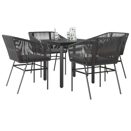 Set da Pranzo da Giardino con Cuscini 5 pz Polyrattan Vetro