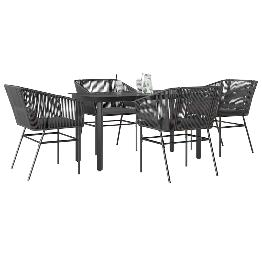 Set da Pranzo da Giardino con Cuscini 5 pz Polyrattan Vetro