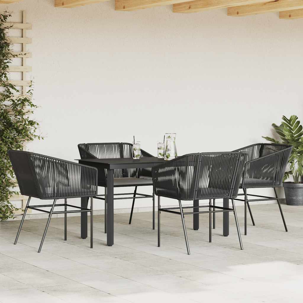 Set da Pranzo da Giardino con Cuscini 5 pz Polyrattan Vetro