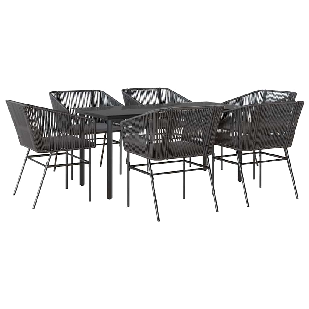 Set Pranzo da Giardino 7 pz Nero con Cuscini Polyrattan Vetro