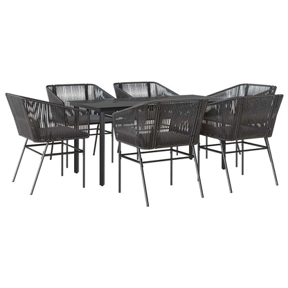 Set Pranzo da Giardino 7 pz Nero con Cuscini Polyrattan Vetro
