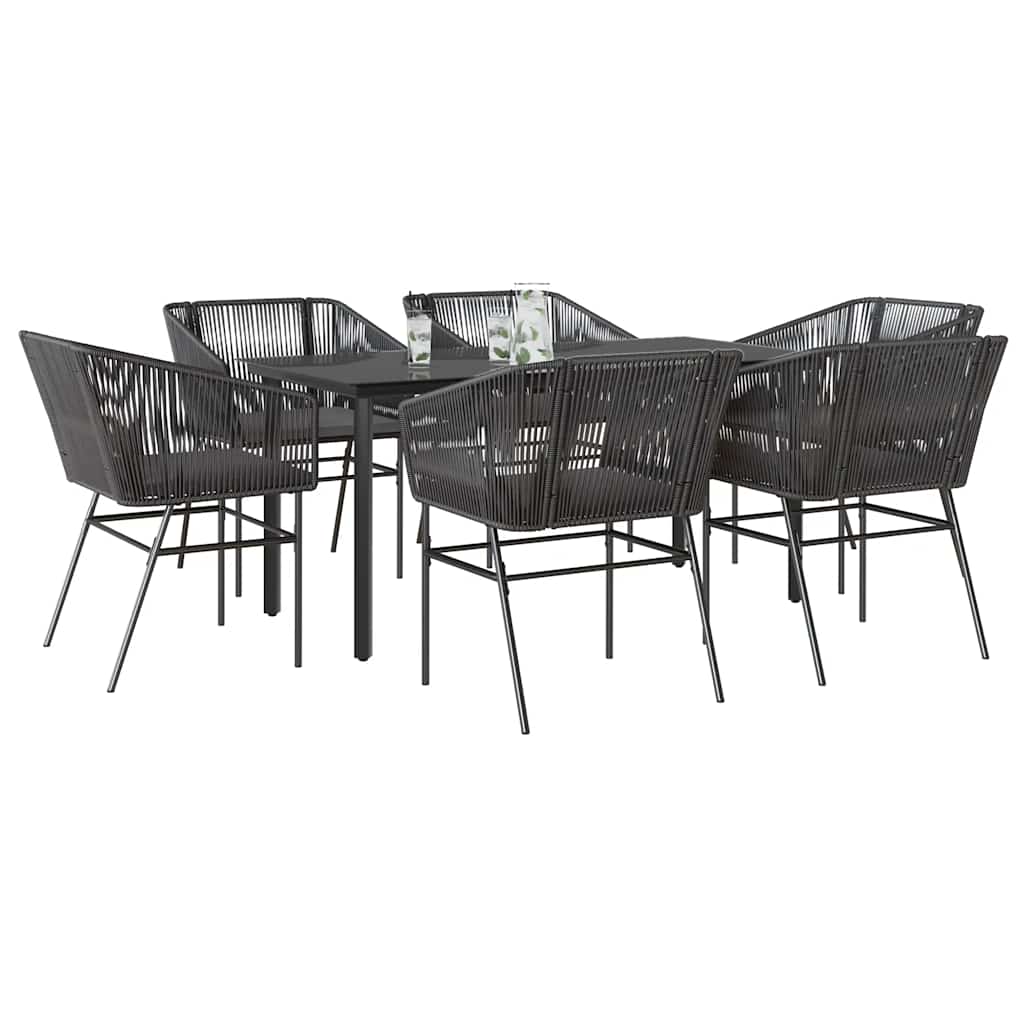Set Pranzo da Giardino 7 pz Nero con Cuscini Polyrattan Vetro