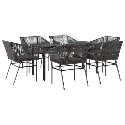 Set Pranzo da Giardino 7 pz Nero con Cuscini Polyrattan Vetro