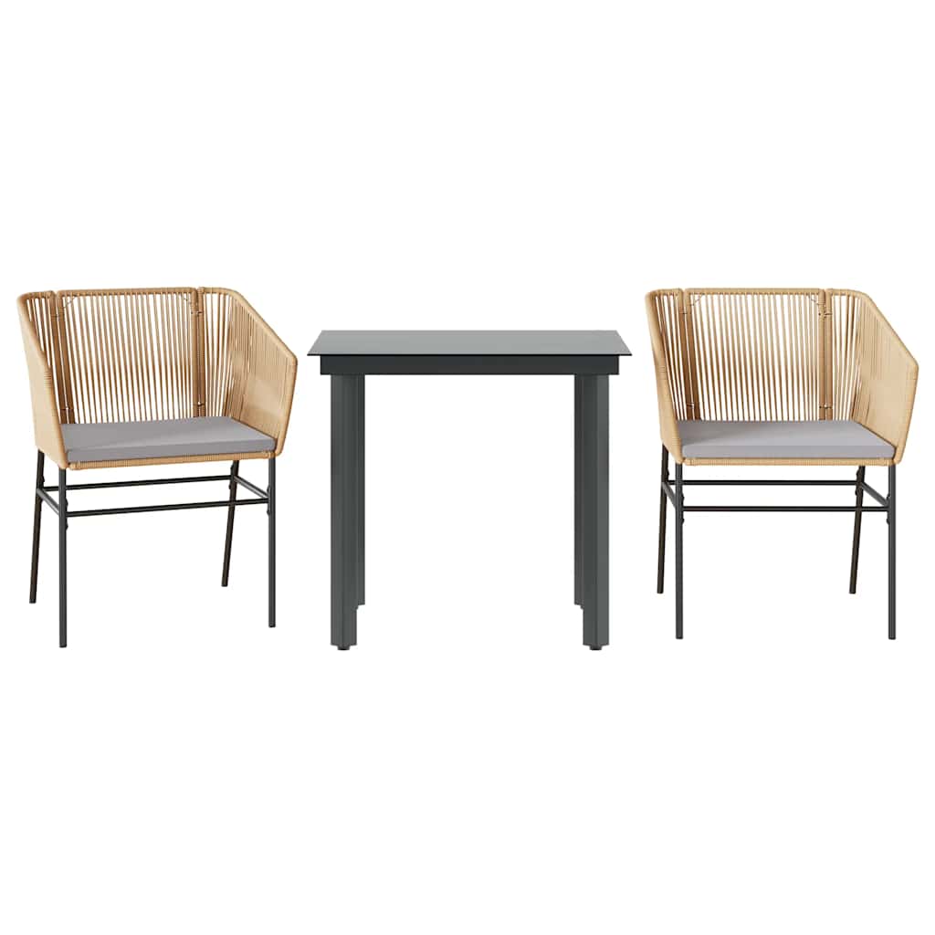 Set da Pranzo da Giardino 3pz con Cuscini Polyrattan Vetro