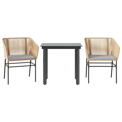 Set da Pranzo da Giardino 3pz con Cuscini Polyrattan Vetro