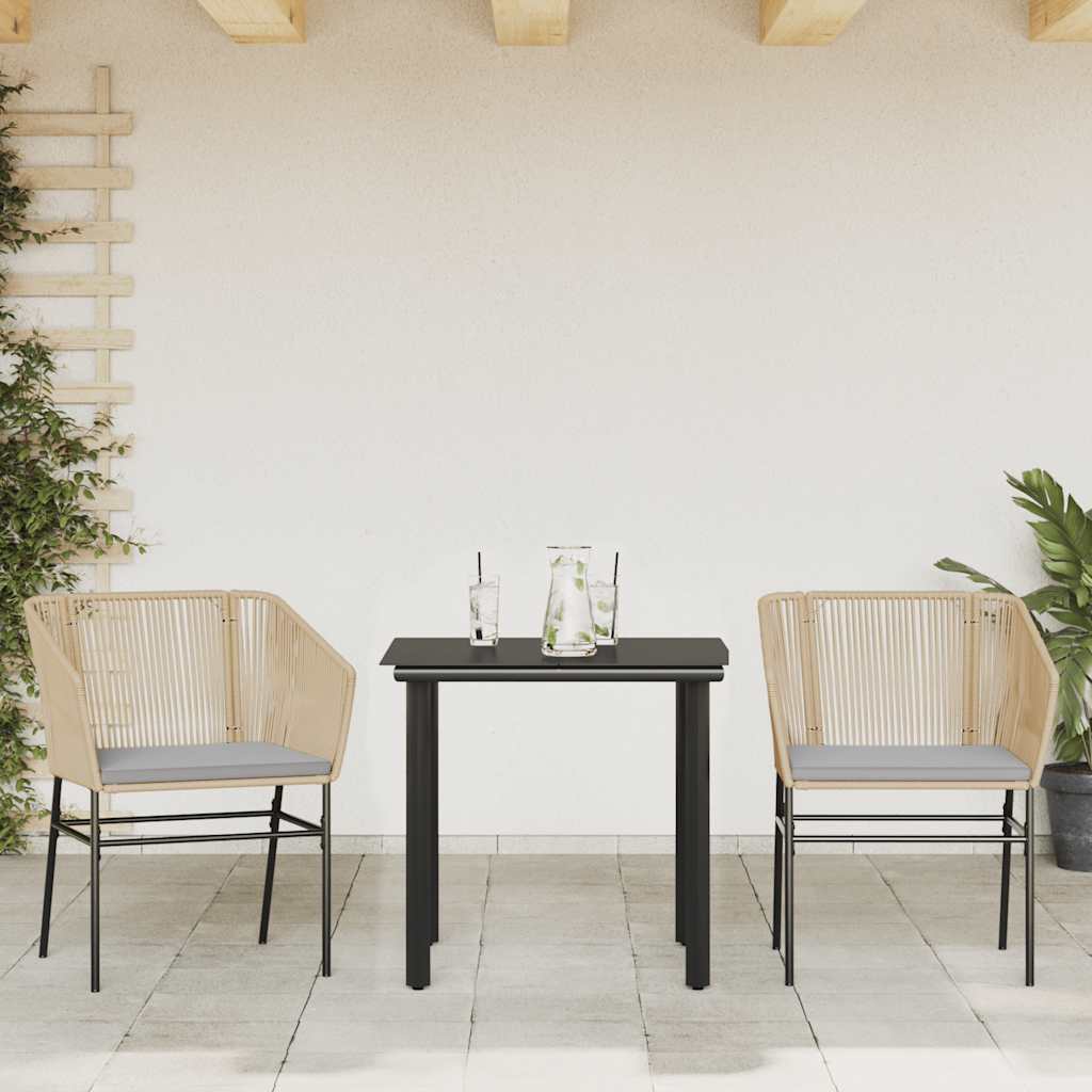 Set da Pranzo da Giardino 3pz con Cuscini Polyrattan Vetro