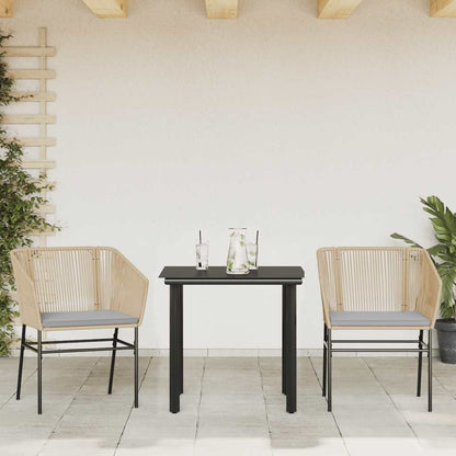 Set da Pranzo da Giardino 3pz con Cuscini Polyrattan Vetro