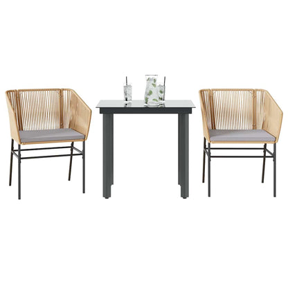 Set da Pranzo da Giardino 3pz con Cuscini Polyrattan Vetro