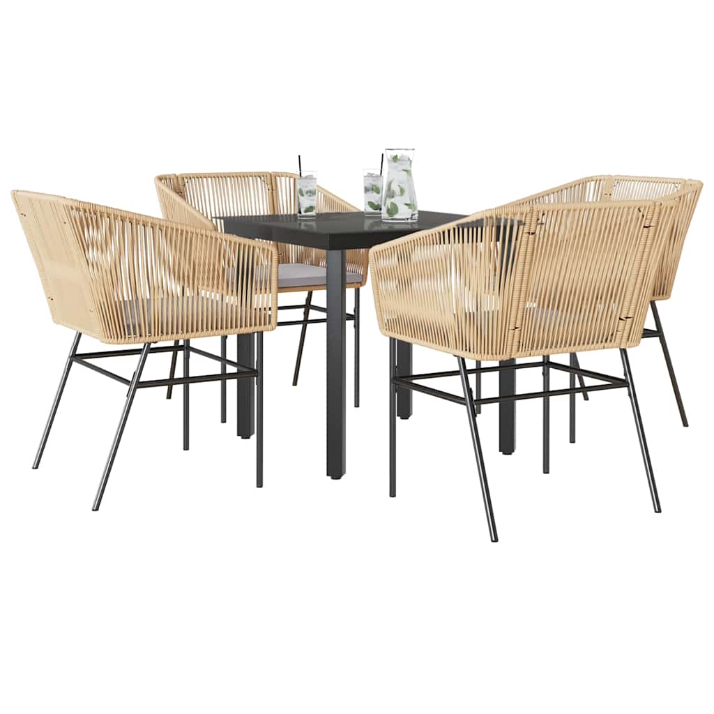 Set da Pranzo da Giardino 5pz con Cuscini Polyrattan Vetro