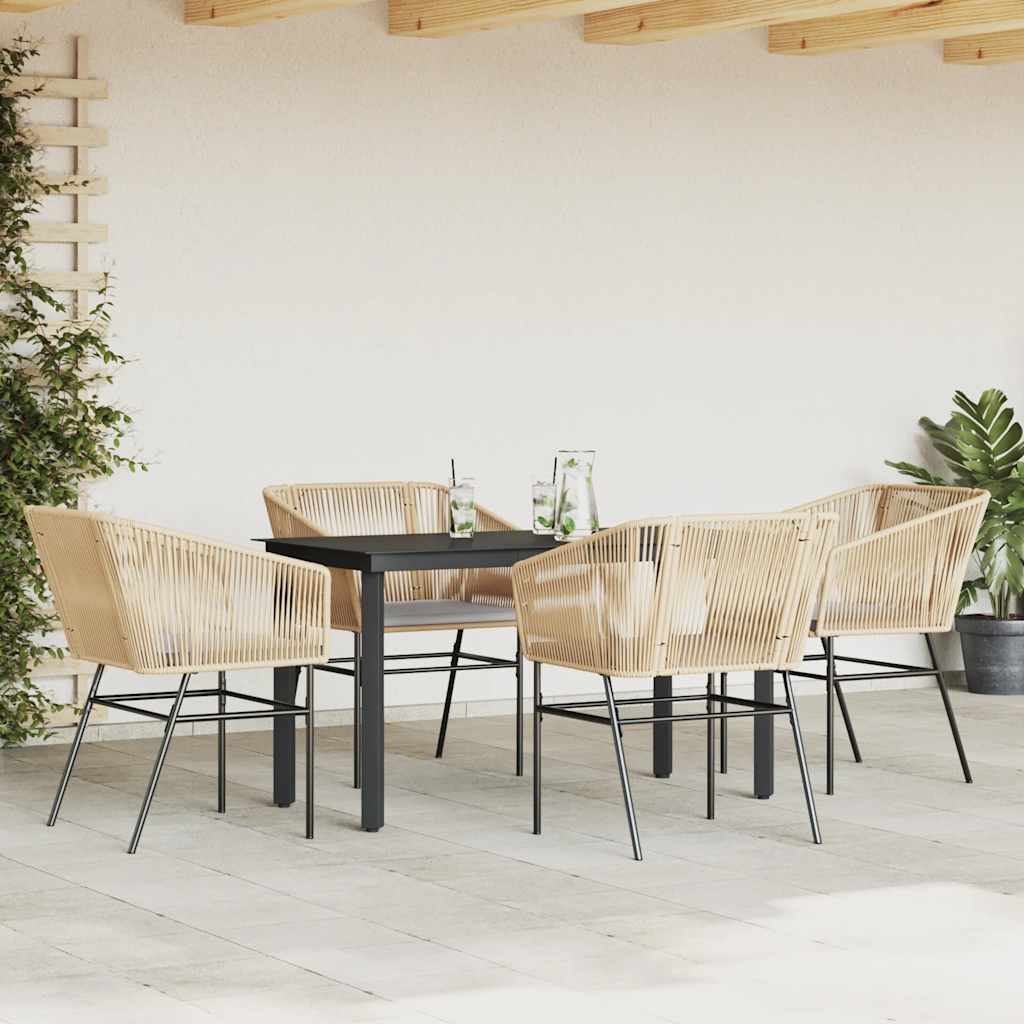Set da Pranzo da Giardino 5pz con Cuscini Polyrattan Vetro