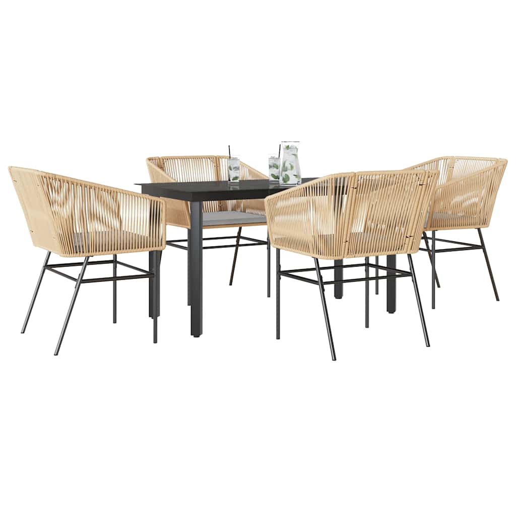 Set da Pranzo da Giardino 5pz con Cuscini Polyrattan Vetro