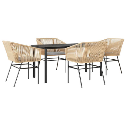 Set da Pranzo da Giardino 5pz con Cuscini Polyrattan Vetro