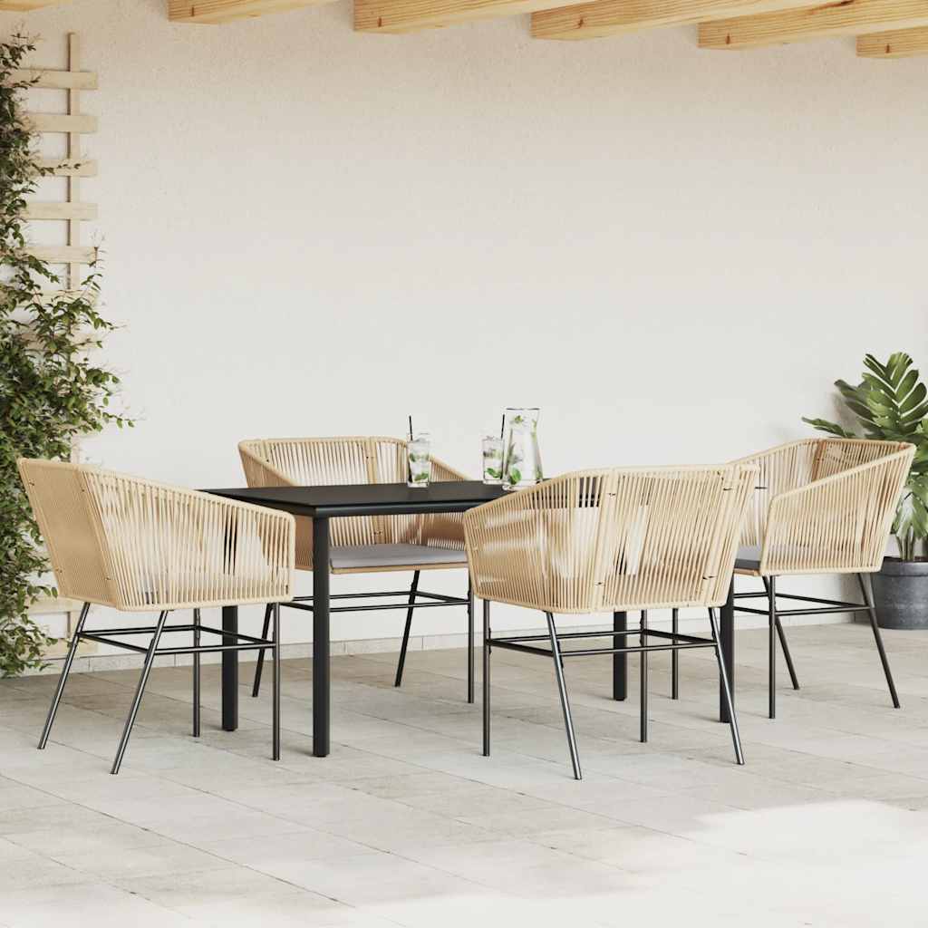Set da Pranzo da Giardino 5pz con Cuscini Polyrattan Vetro