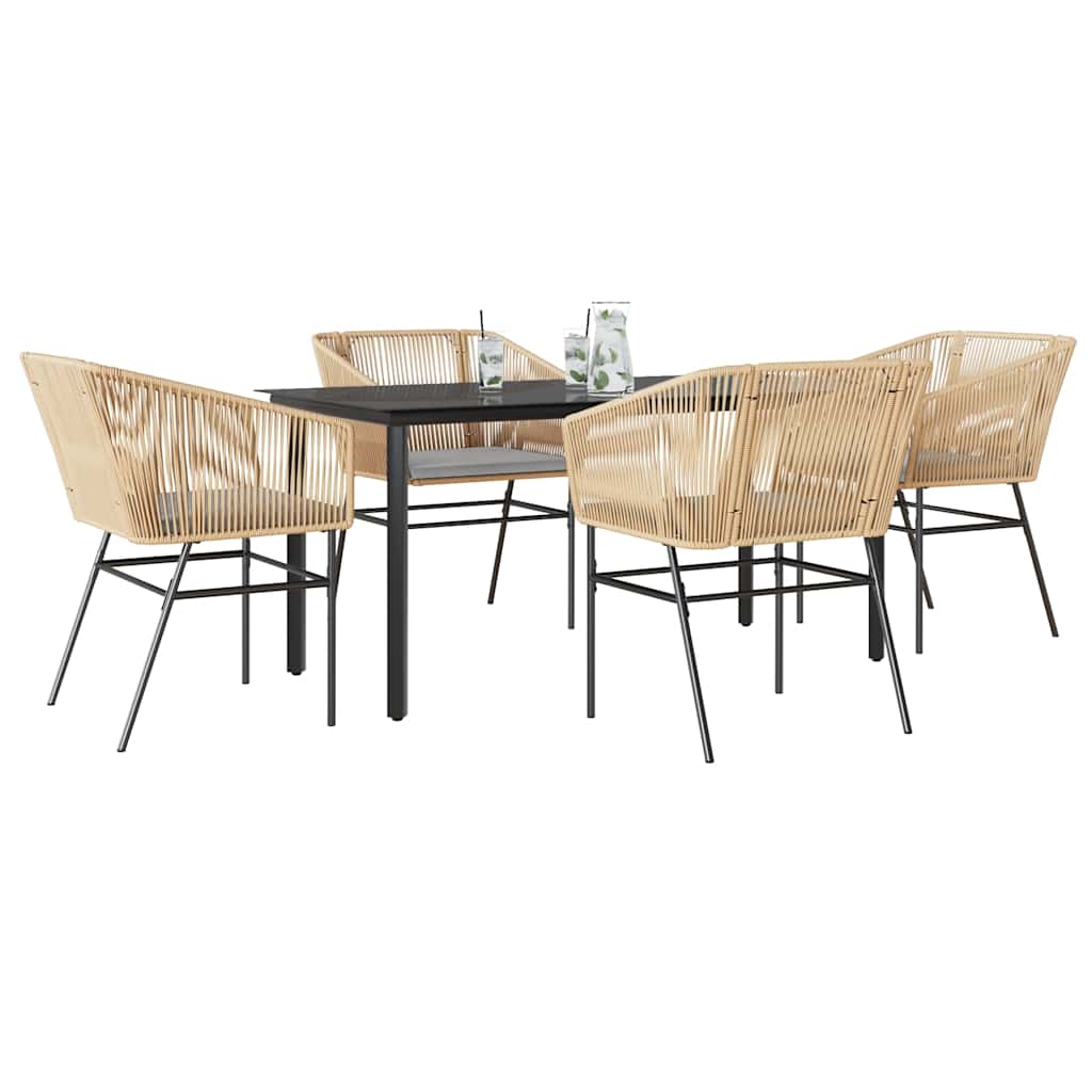 Set da Pranzo da Giardino 5pz con Cuscini Polyrattan Vetro