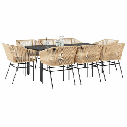 Set da Pranzo da Giardino 9 pz con Cuscini Polyrattan Vetro