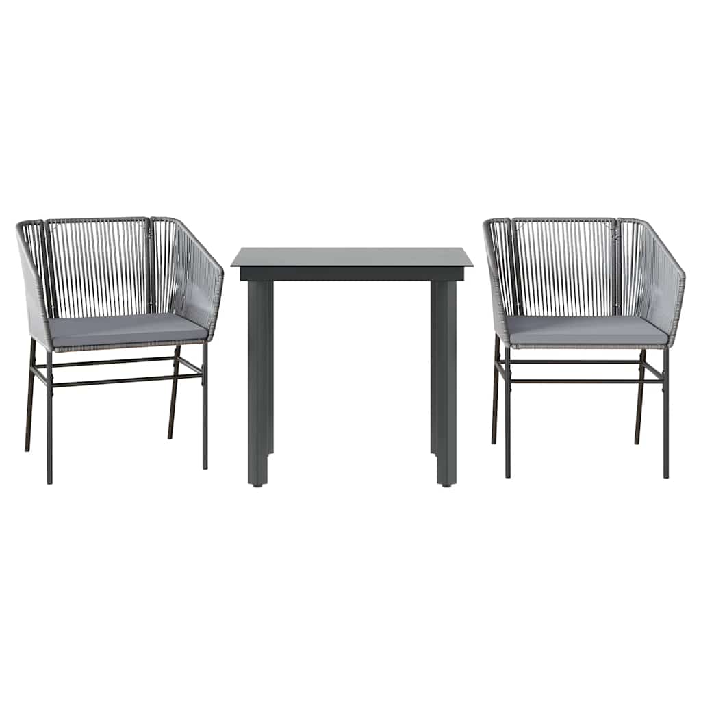 Set da Pranzo da Giardino 3 pz con Cuscini in Polyrattan Vetro