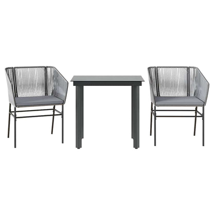 Set da Pranzo da Giardino 3 pz con Cuscini in Polyrattan Vetro
