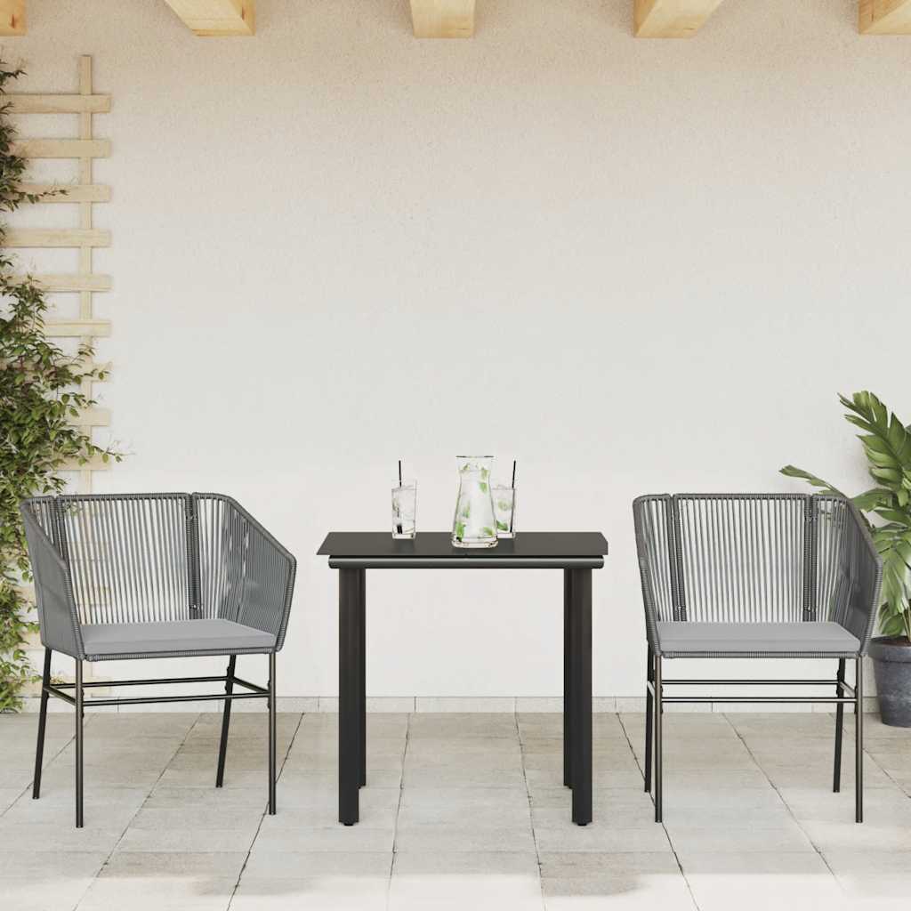 Set da Pranzo da Giardino 3 pz con Cuscini in Polyrattan Vetro