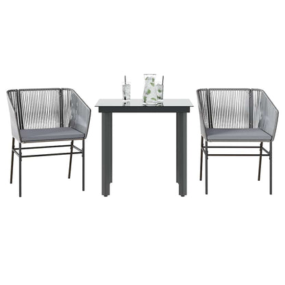 Set da Pranzo da Giardino 3 pz con Cuscini in Polyrattan Vetro
