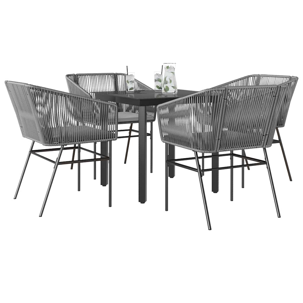 Set da Pranzo da Giardino 5 pz con Cuscini Polyrattan Vetro