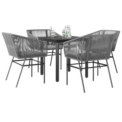 Set da Pranzo da Giardino 5 pz con Cuscini Polyrattan Vetro
