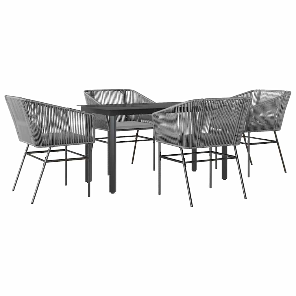 Set da Pranzo da Giardino 5 pz con Cuscini Polyrattan Vetro