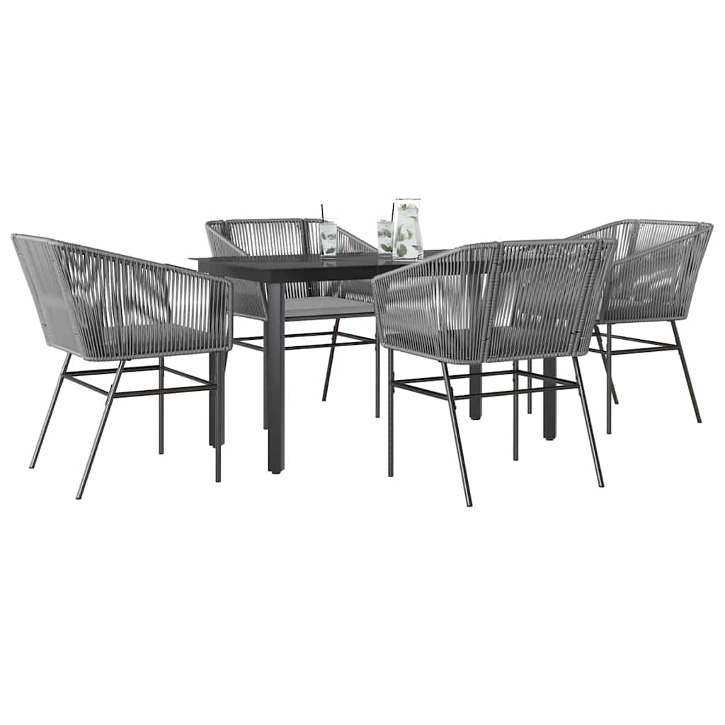 Set da Pranzo da Giardino 5 pz con Cuscini Polyrattan Vetro