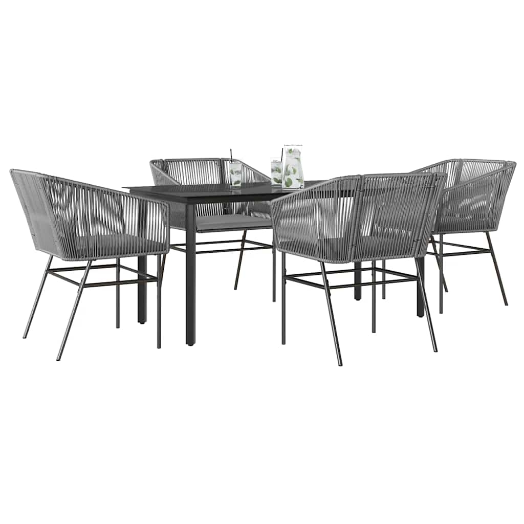 Set da Pranzo da Giardino 5 pz con Cuscini Polyrattan Vetro