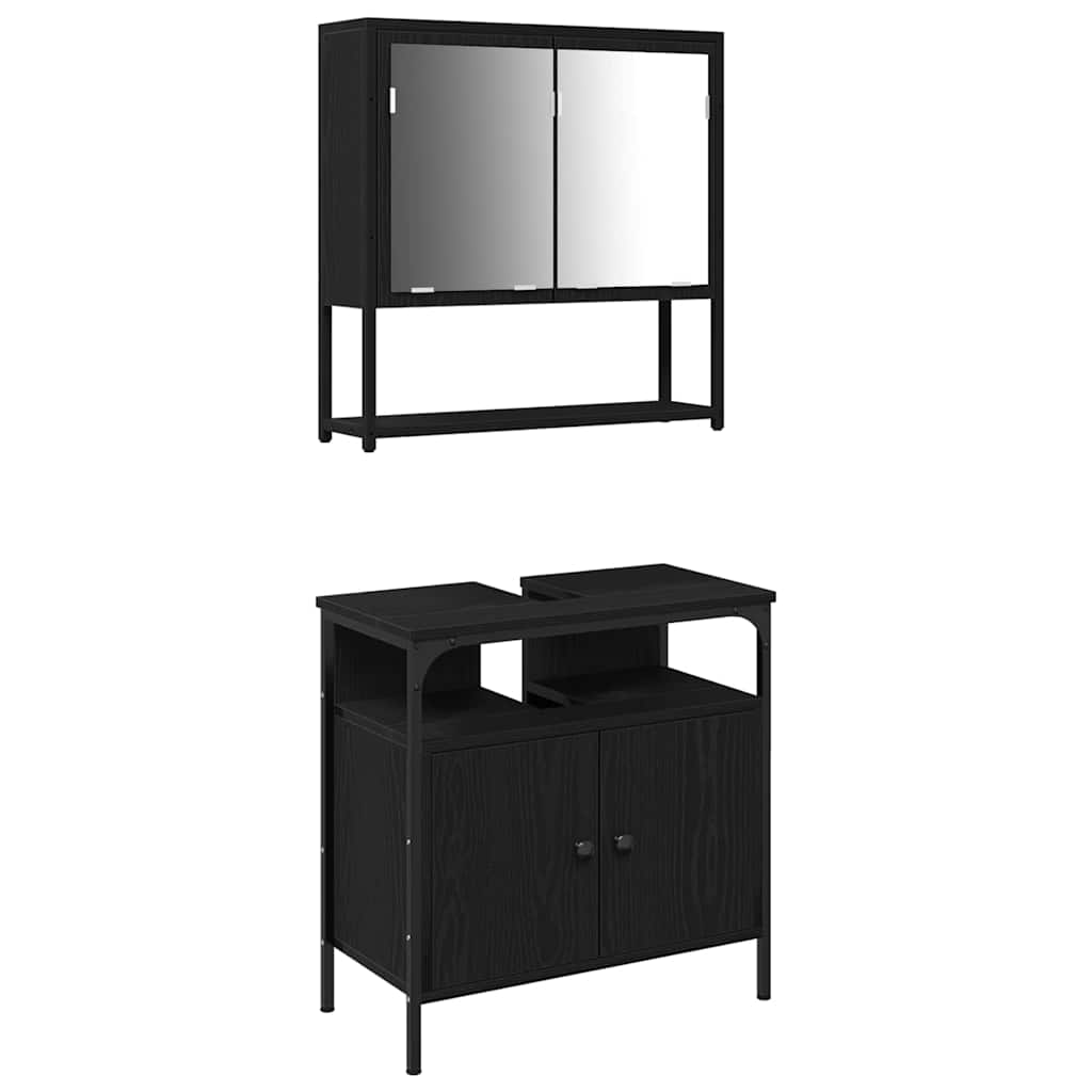 Set di mobili per il bagno 2 pcs Nero Legno multistrato