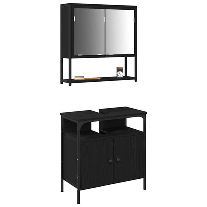 Set di mobili per il bagno 2 pcs Nero Legno multistrato