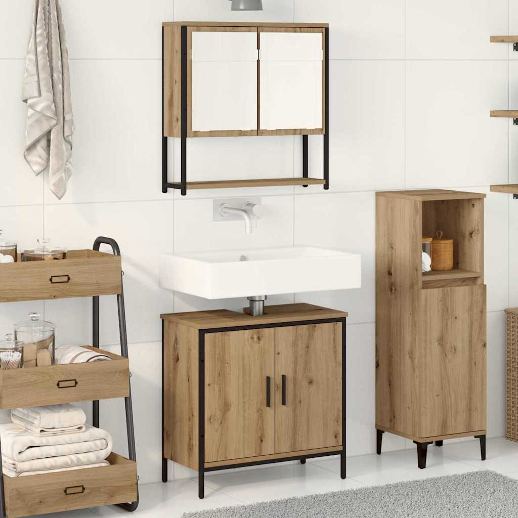 Set di mobili per il bagno 2 pcs Marrone Legno multistrato