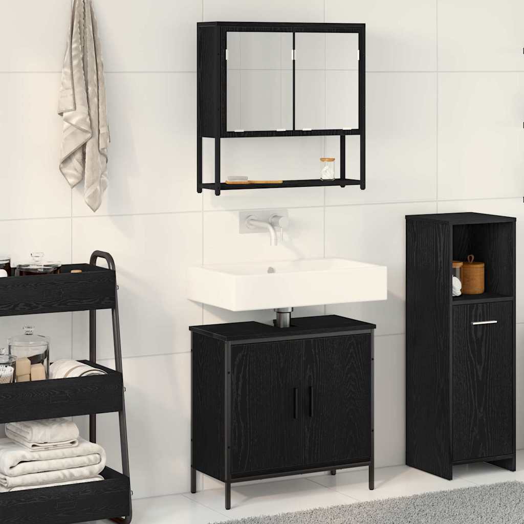 Set di mobili per il bagno 2 pcs Nero Legno multistrato