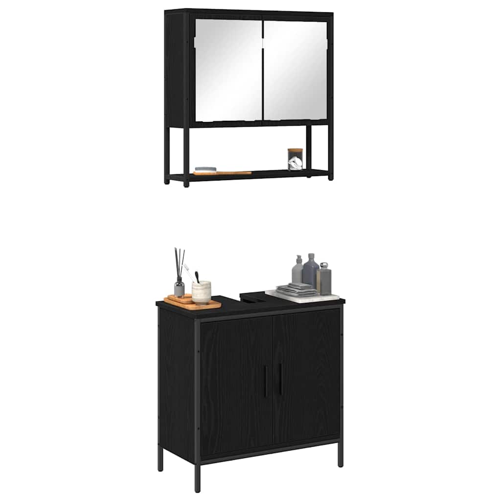Set di mobili per il bagno 2 pcs Nero Legno multistrato