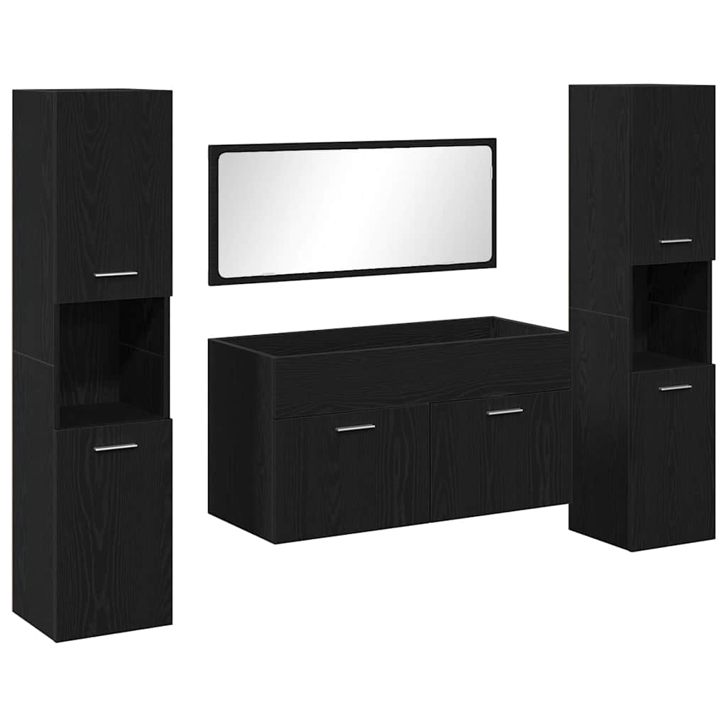 Set di mobili per il bagno 4 pcs Rovere Nero Legno multistrato