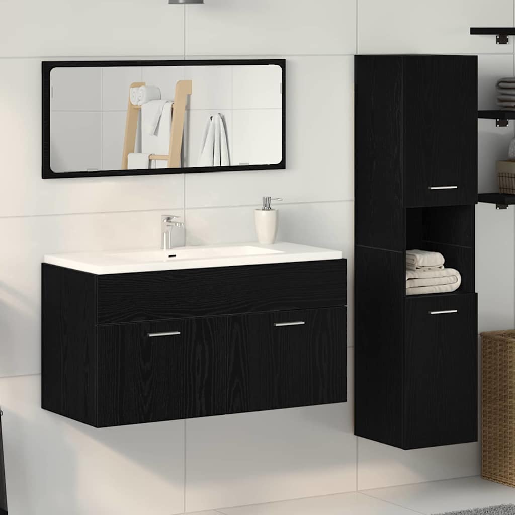 Set di mobili per il bagno 3 pcs Rovere Nero Legno multistrato