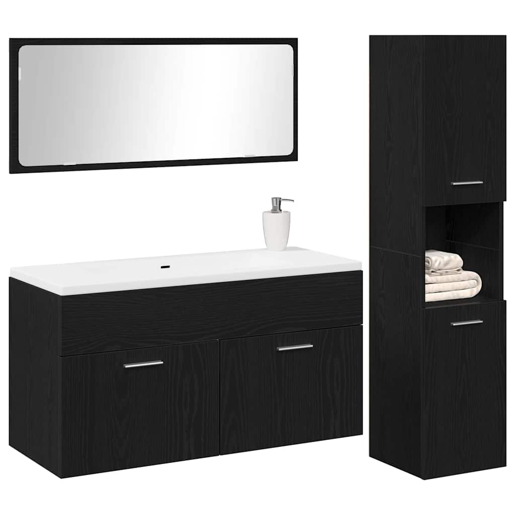 Set di mobili per il bagno 3 pcs Rovere Nero Legno multistrato