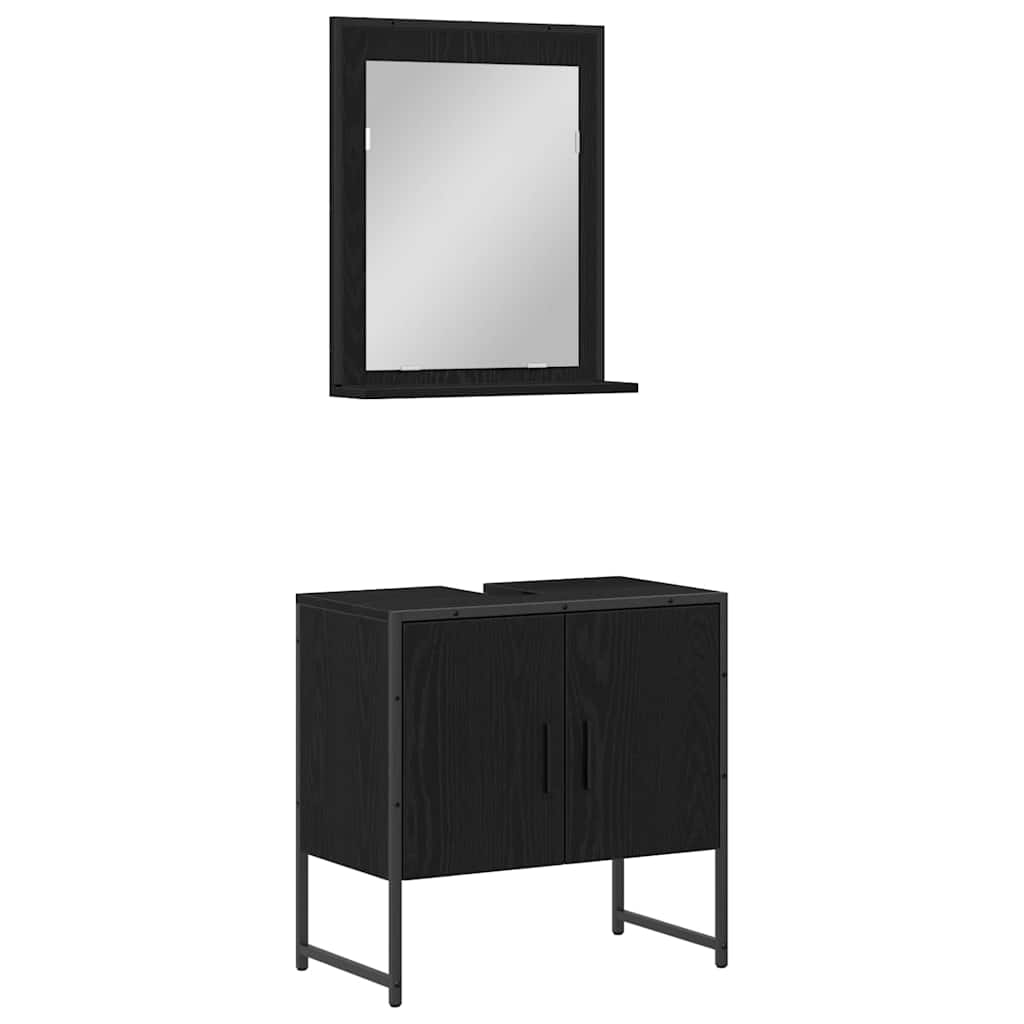 Set di mobili per il bagno 2 pcs Nero Legno multistrato