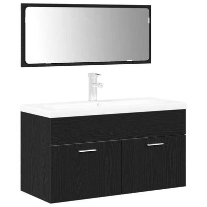 Set di mobili per il bagno 3 pcs Rovere Nero Legno multistrato