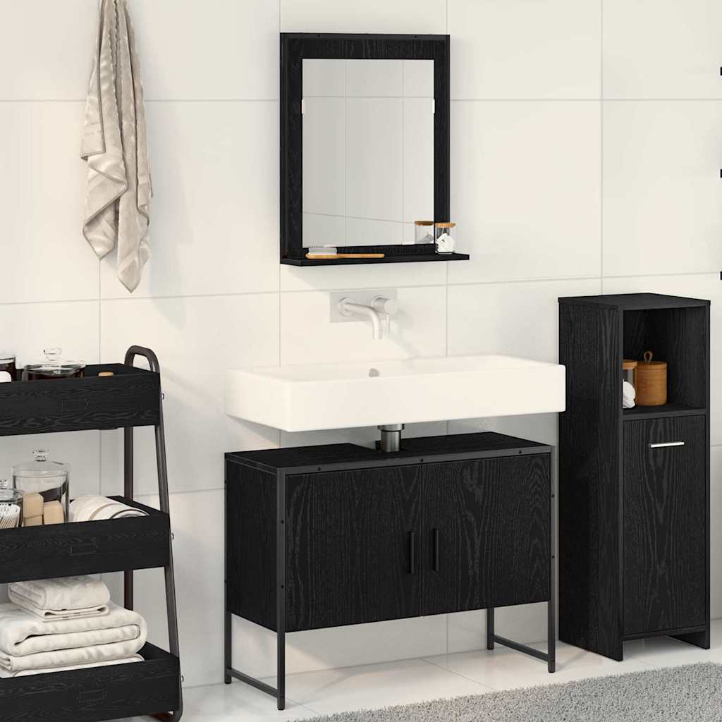 Set di mobili per il bagno 2 pcs Nero Legno multistrato