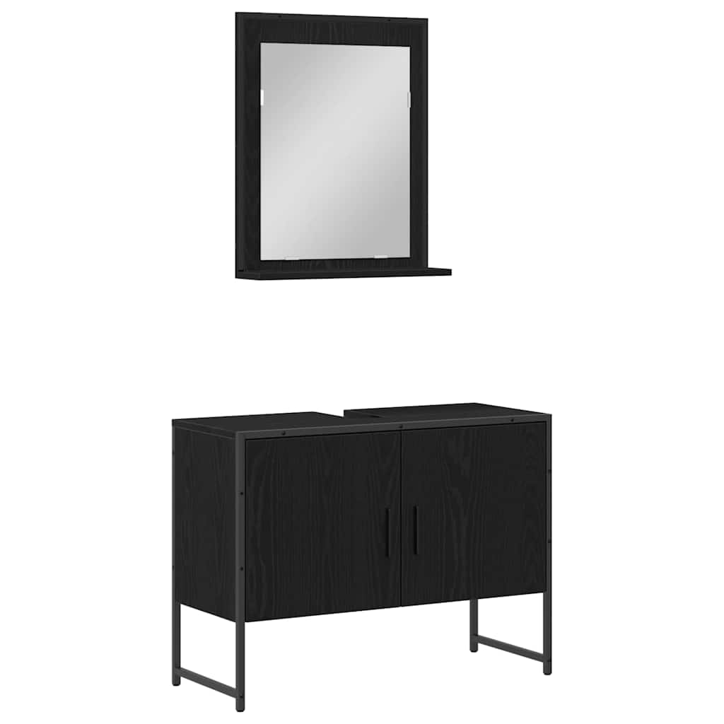 Set di mobili per il bagno 2 pcs Nero Legno multistrato