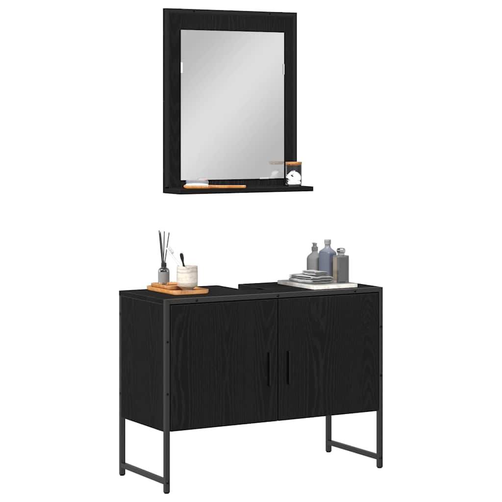Set di mobili per il bagno 2 pcs Nero Legno multistrato