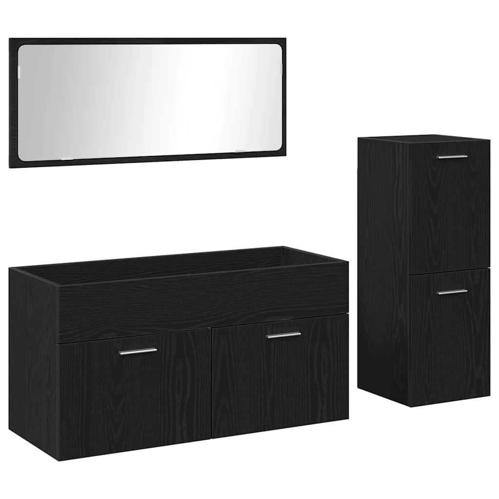 Set di mobili per il bagno 3 pcs Rovere Nero Legno multistrato