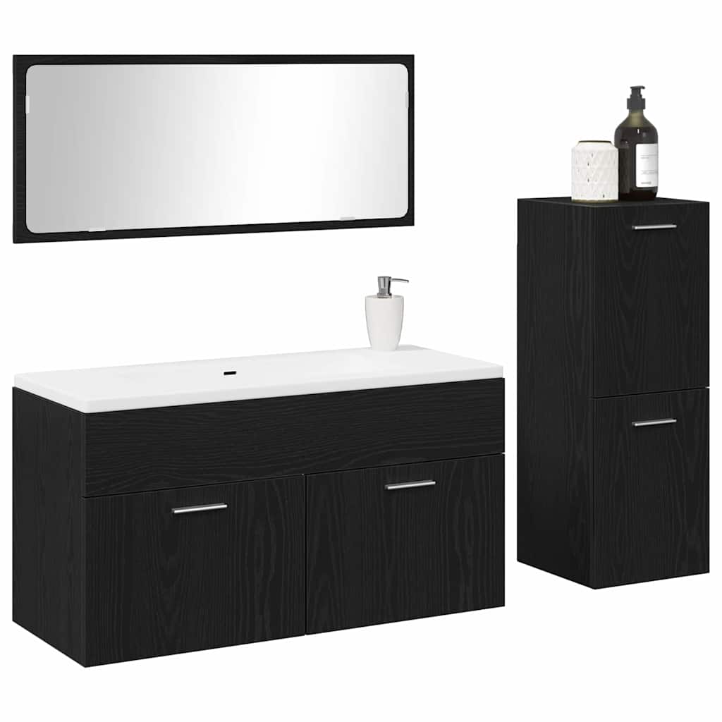 Set di mobili per il bagno 3 pcs Rovere Nero Legno multistrato