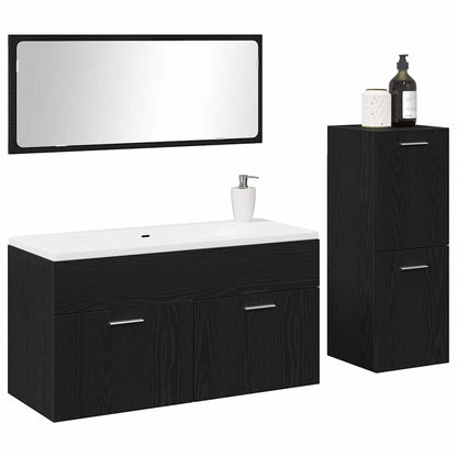 Set di mobili per il bagno 3 pcs Rovere Nero Legno multistrato