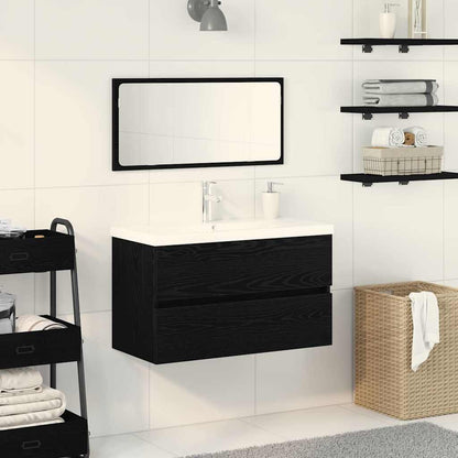 Set di mobili per il bagno 3 pcs Rovere Nero Legno multistrato